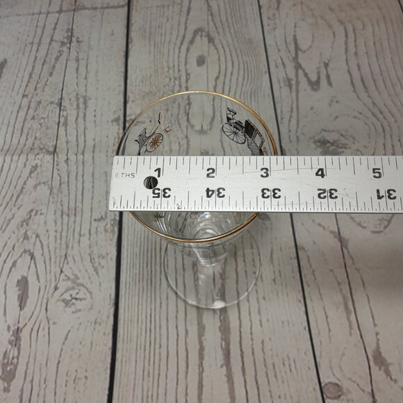 Libbey Champagne Glass Curio Carriage Set Of 5 Trumpet Fluted MCM Black Gold Car - Picture 11 of 11